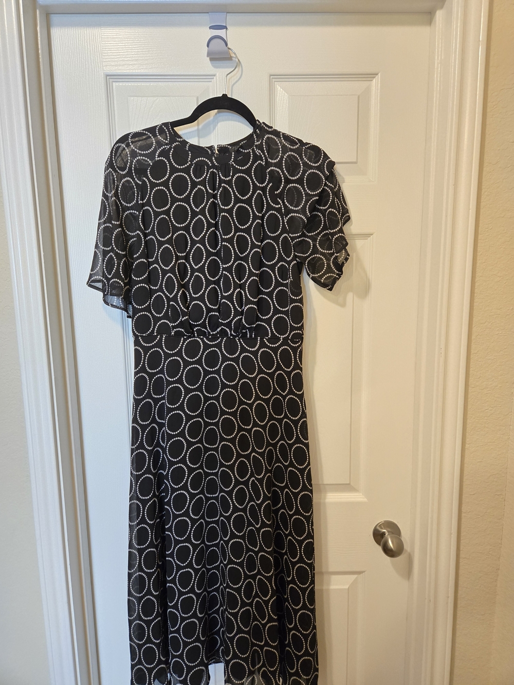 Ann Taylor Black Midi Dress with White Circle Print